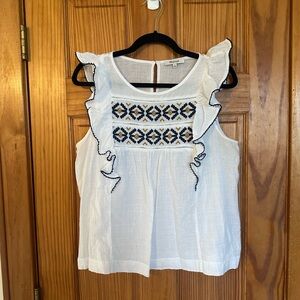 Madewell Cream Flutter Sleeve Blouse with Ruffled Embellishments